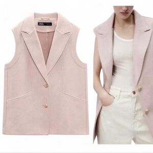 ZARA Blush Oversized Single Breasted Notch Lapel Waistcoat Vest {XS-S}